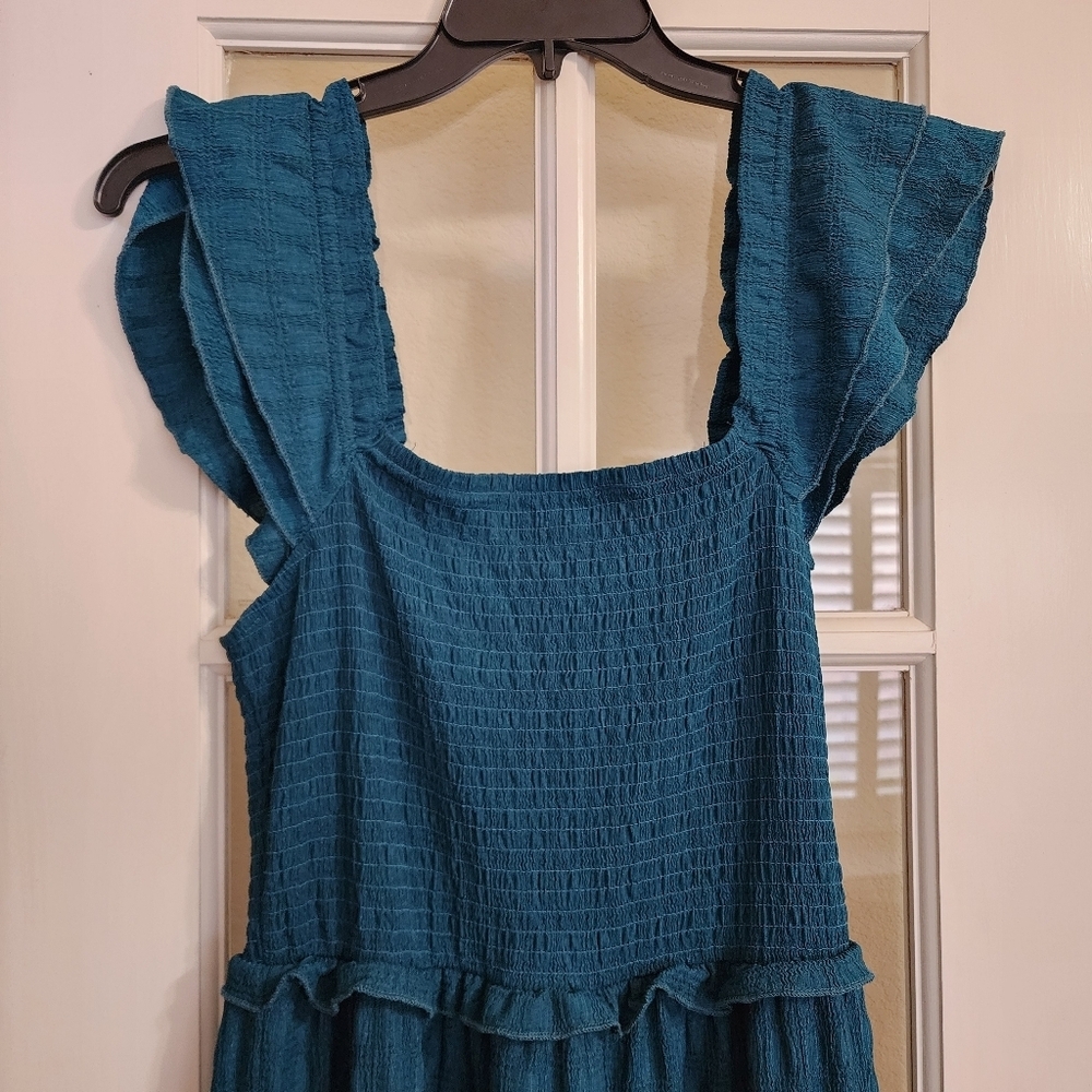 Rebellion Women’s Teal Tiered Maxi Dress Boho Cottagecore Western Ruffle Sleeves - Picture 7 of 12